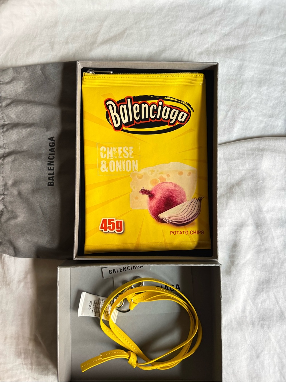 Balenciaga Yellow Cheese & Onion Graphic Zip Pouch
